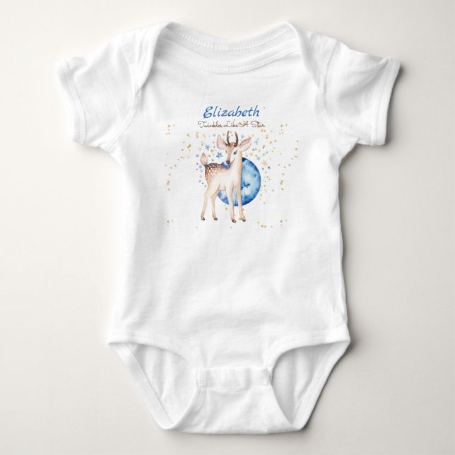 Skogs hjort Glittrande stjärnor Bebis NAMN Gåva Bl T Shirt (Framsida)