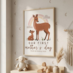 Skogs hjort Mamma Baby Första Mors Dag Lugn Konst Poster