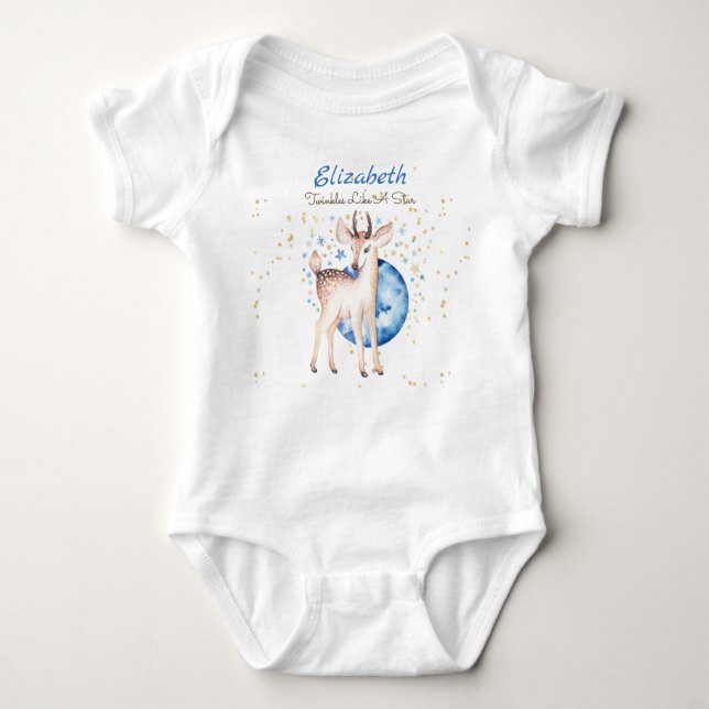Skogs hjort Twinkle Stars Baby NAMN Gåva Blommig T Shirt (Framsida)