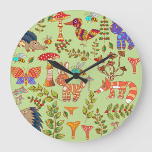 Skogs Liv: Vintage Flora Fauna Illustration Stor Klocka