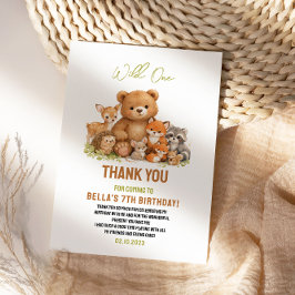 Skogs- och Markdjur Vilda Ettårsdag 1:a Födelsedag Tack Kort