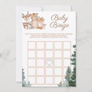 Skogs- och skogsdjursbingo för baby shower inbjudningar
