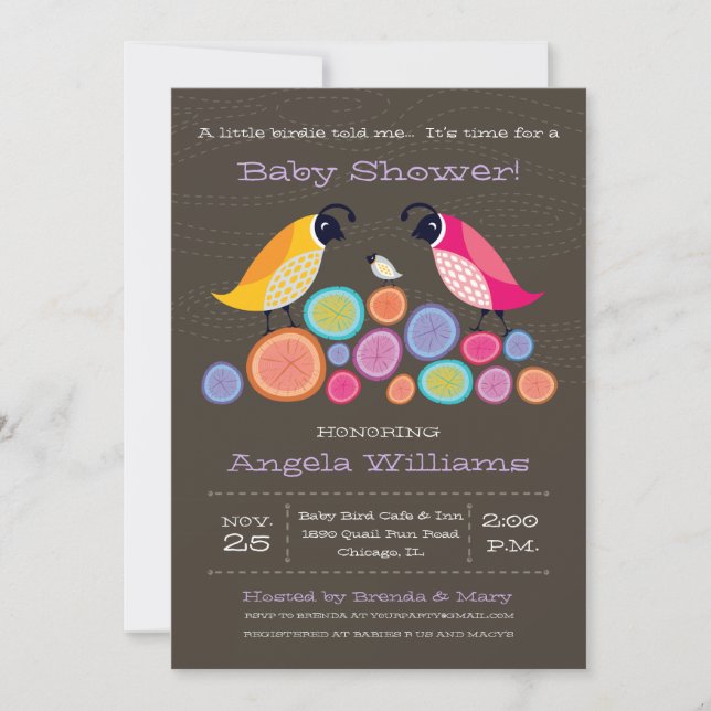 Skogs Vaktel Baby Shower Inbjudan II (Framsida)