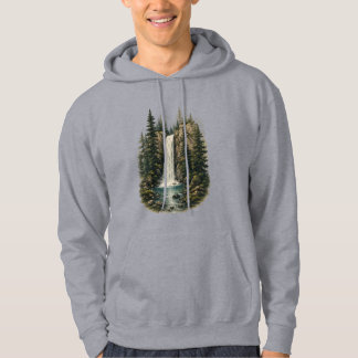 Skogs vattenfall landskap Ullöverdel med huvudbona Hoodie