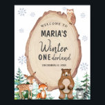 Skogs Vinter Onederland Födelsedags Välkomst Poster<br><div class="desc">Skogs Vinter Onederland Födelsedags Välkomstskylt</div>