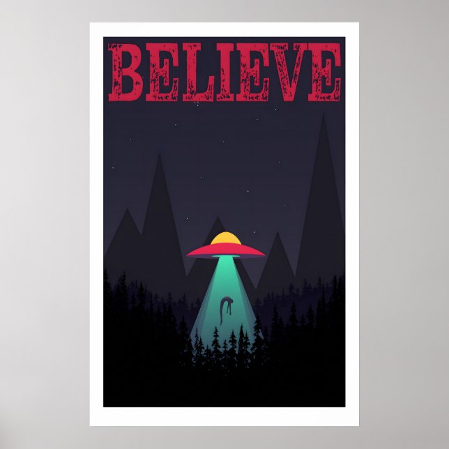 Skogsabduktionskonsttryck UFO Sci-Fi-affisch Poster (Framsidan)