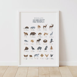 Skogsalfabet Djur ABC Barnkammardekor Poster