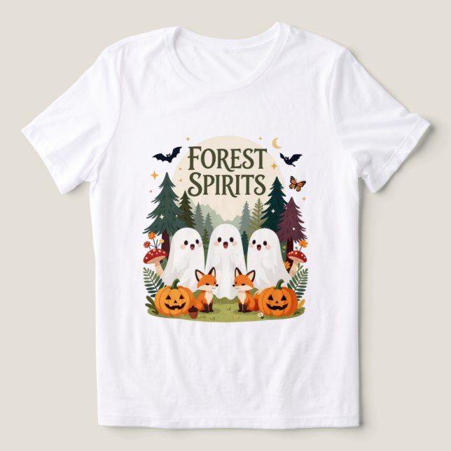 Skogsandar söta spöken & rävar Halloween T Shirt (Design Framsida)