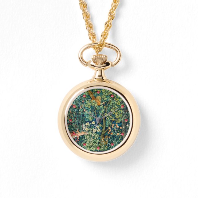 SKOGSANIMALA HÄDER,Fjäderfä,Grönt Blommigt Armbandsur (Framsida)