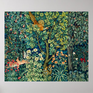 SKOGSANIMALS Hares,Fjäderfåglar, Gröntens Blommigt Poster