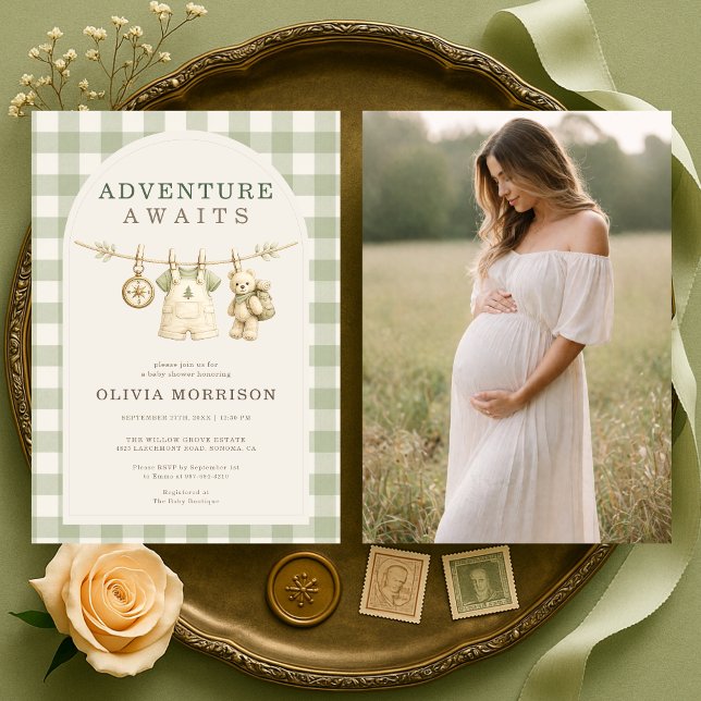 Skogsäventyr Väntar Foto Baby Shower Inbjudningar (Skapare uppladdad)