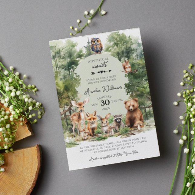 Skogsäventyr Väntar Skogsbarnvask Invitation Inbjudningar (Skapare uppladdad)