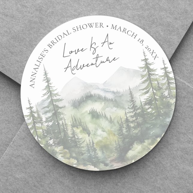Skogsäventyrs Bröllopsdusch Runt Klistermärke (Forest Adventure Bridal Shower Classic Round Sticker )