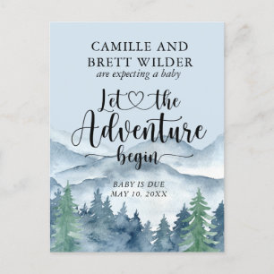 Skogsäventyrsberg Babyblått Graviditet Meddelande Vykort