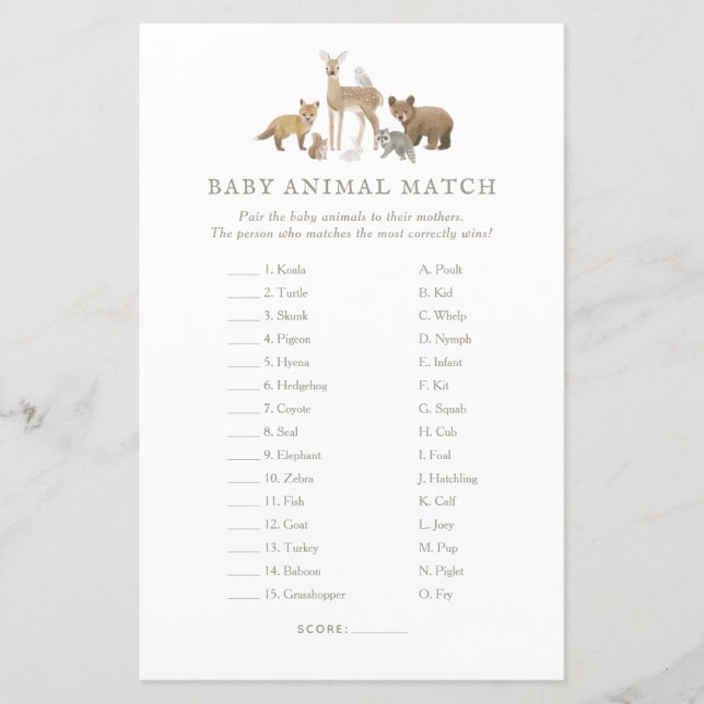 Skogsbabyskor Baby djur Match-spel (Framsida)