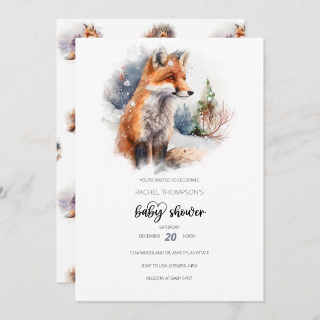 Skogsbabyskor | Fox Baby Shower Inbjudningar (Fram/baksida)
