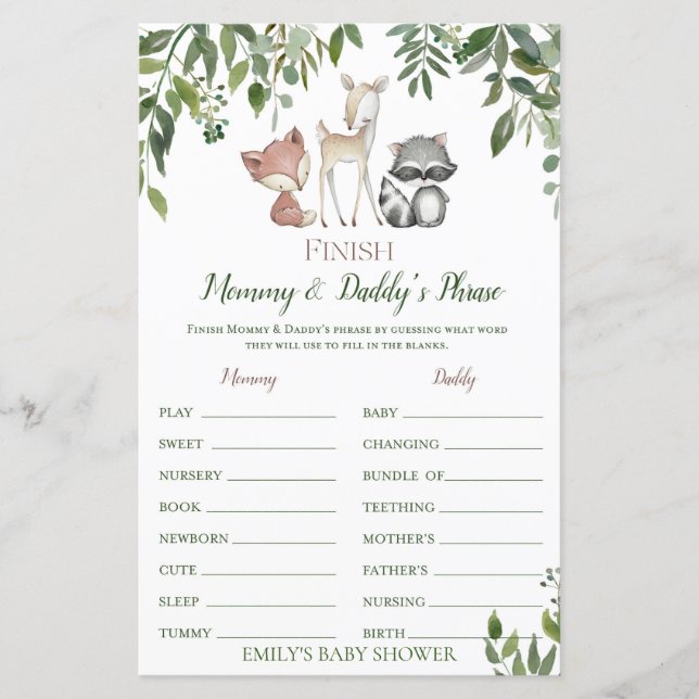 Skogsbabystötspel - Avsluta frasen (Framsida)