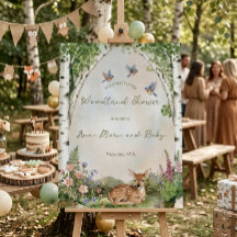 Skogsbåge och hjortunge baby shower välkomstskylt