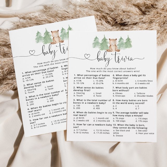 Skogsbarn Baby trivia baby shower spel (Skapare uppladdad)
