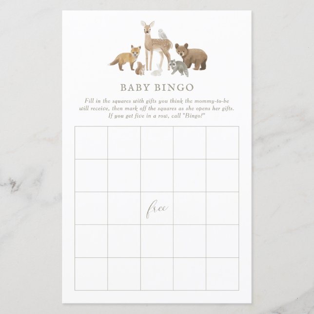 Skogsbarn Babyshower Bingo (Framsida)