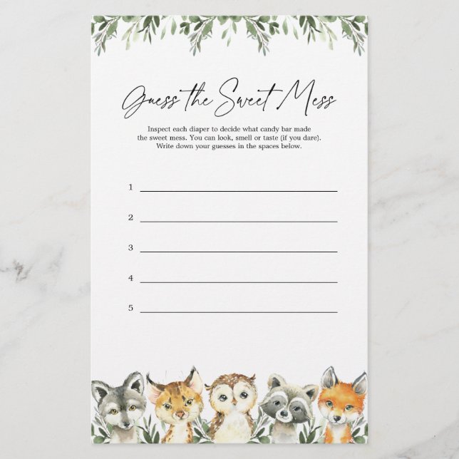 Skogsbarn Babyshower Gissa det söta röret spel (Framsida)
