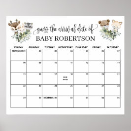 Skogsbarn Babyshower Gissa Förfallodatum Kalender Poster
