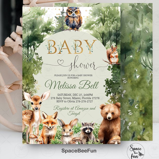 Skogsbarn Babyshower Inbjudan, Könsneutral Skog Inbjudningar (Woodland animal invites,,Baby Shower Invitation,Bear fox forest,Gender Neutral,Boy Girl baby shower,)