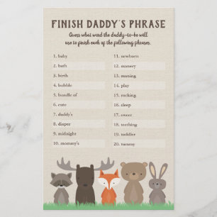 Skogsbarn Babyshower Slutför Pappas Fras Spel Flygblad