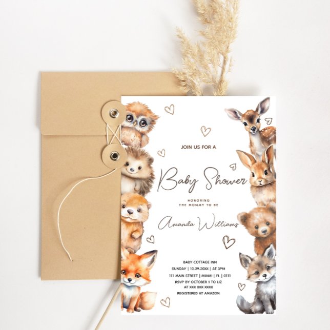 Skogsbarn Djur Könsneutrala Babyshower  Inbjudningar (Skapare uppladdad)