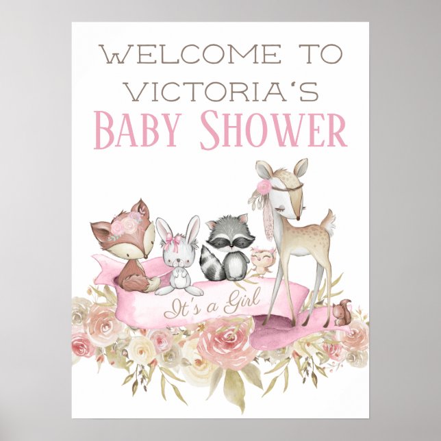 Skogsbarn Välkomstskylt för Baby Shower Poster (Framsidan)