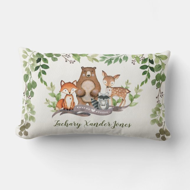 Skogsbarndjur Grönska Nurserydekoration Lumbarkudde (Framsida)