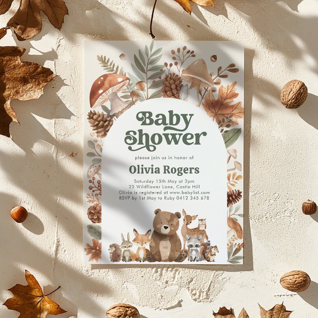 Skogsbarnkalas Räv Hjort Björn Könsneutralt Inbjudningar (Woodland Baby Shower Invitation featuring cute Forest animals. Baby Boy orGender Neutral Baby Shower)