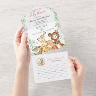 Skogsbarnsbabyshower-inbjudan & rådkort