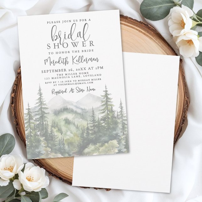 Skogsberg Äventyrs Bröllopsdusch Inbjudningar (Forest Mountain Adventure Bridal Shower Invitation)