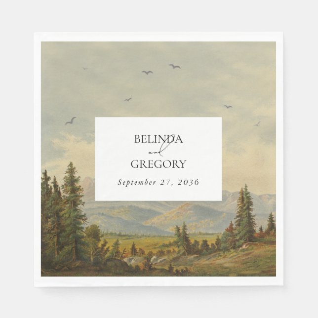 Skogsbergen Gräs i Träd vid Bröllop Pappersservett (Framsidan)