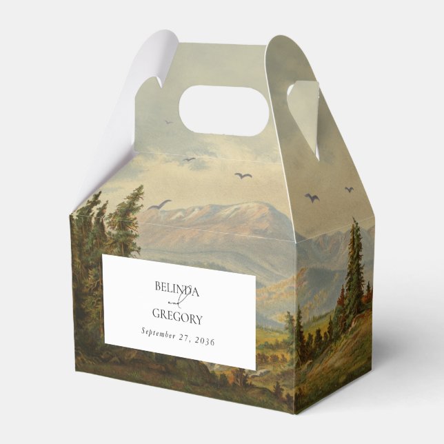 Skogsbergen Gräs i Träd vid Bröllop Presentaskar (Framsidan Sidan)