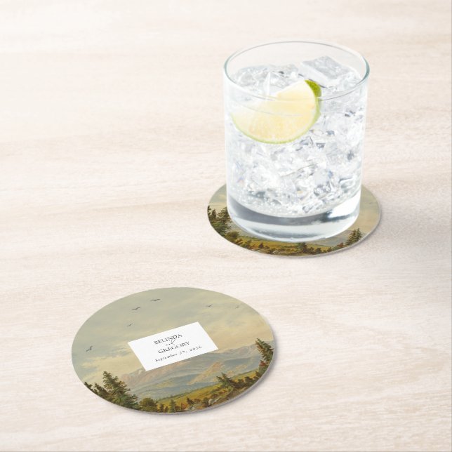 Skogsbergen Gräs i Träd vid Bröllop Underlägg Papper Rund (Insitu)