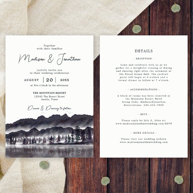 Skogsbergen gräs Träd i hela Bröllop Inbjudningar (Front/Back)