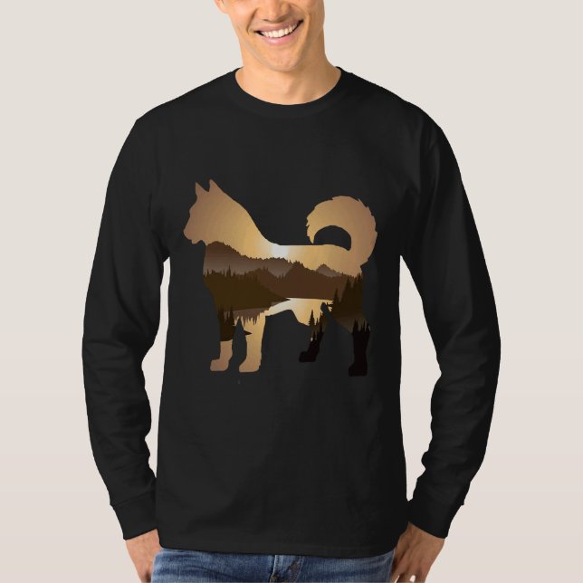 Skogsberget Siberian husky Hund Sunset Siberi T Shirt (Framsida)