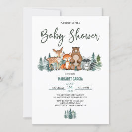 Skogsbergsgrey Woodland Baby Shower Inbjudningar
