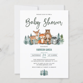 Skogsbergsgrey Woodland Baby Shower Inbjudningar