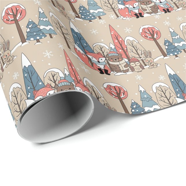 Skogsberusade Skogsdjur Vinter Presentpapper (Rullad Hörn)