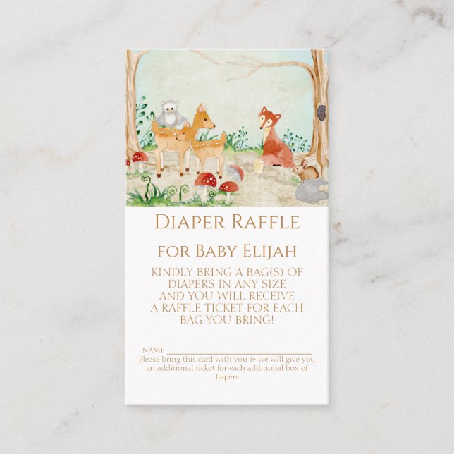 Skogsbesättningar Fox Hjort Diaper Raffle Rustic Visitkort (Framsida)