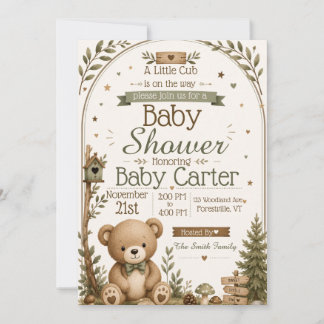 Skogsbjörn Bebis Shower Inbjudan