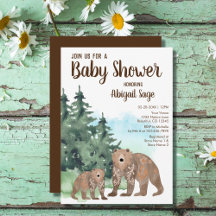 Skogsbjörnar Neutral Akvarell Baby Shower