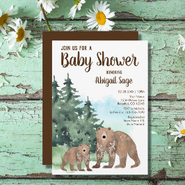 Skogsbjörnar Neutral Akvarell Baby Shower Inbjudningar