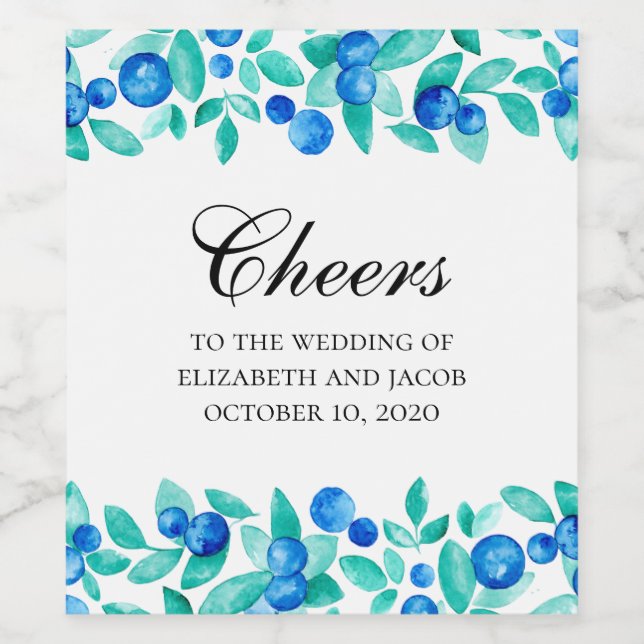 Skogsblåbär. Blått och myntträdgårdsbröllop Vinflaska Etikett (Singel etikett)