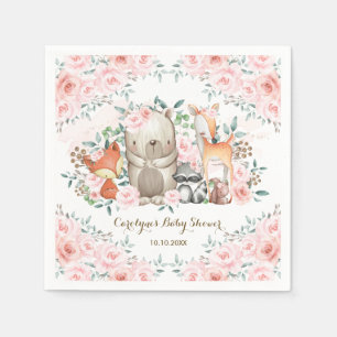 Skogsblommor från Girly Rosa Woodland Baby djur Pappersservett