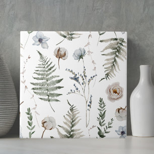 Skogsblommor och ormbunksblad Floral botanisk Kakelplatta