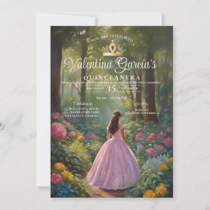 Skogsblommor Quinceañera 15 Anos Guld Krona Inbjudningar
